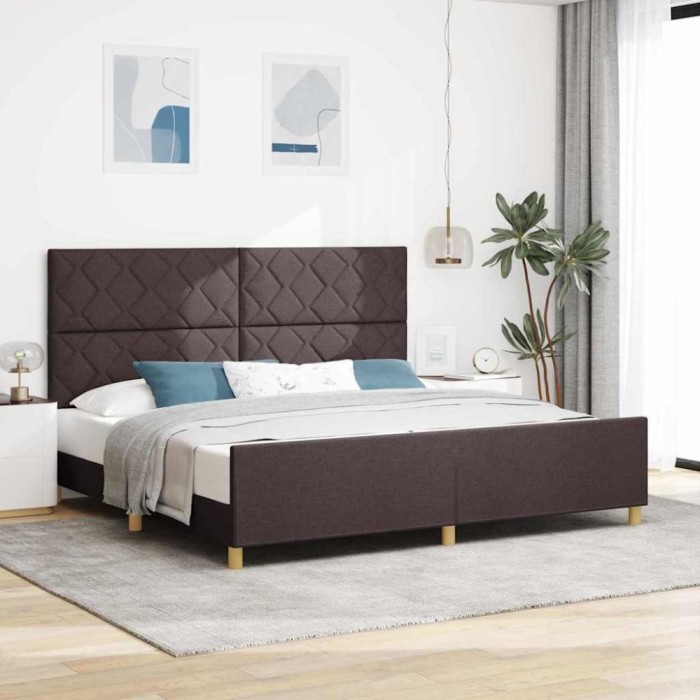 vidaXL Cadru de pat cu headboard Maro &icirc;nchis 200 x 200 cm țesătură