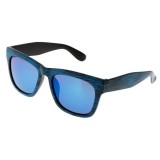 Ochelari de Soare Unisex Retro, Imprimeu Lemn, Lentile Oglindite Albastre, Protectie UV400 + Husa