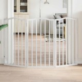 Cumpara ieftin Poartă pentru c&acirc;ini pliabilă, 3 panouri, alb, 150 cm, lemn plop