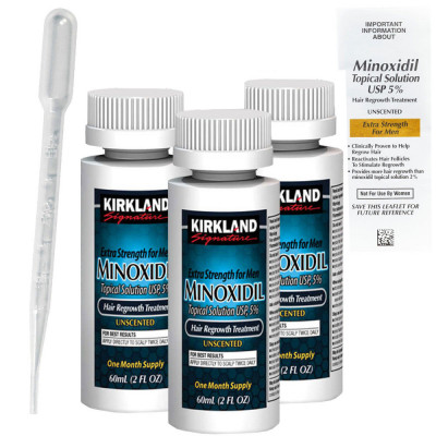 Set Solutie, Kirkland Signature, Minoxidil 5%, Tratament Impotriva Caderii Parului, Pipeta Pasteur, foto