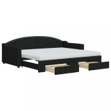 Cumpara ieftin Pat de zi cu extensie si sertare, negru, 90x200 cm, textil