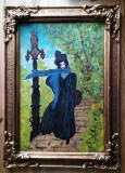 Femeie cu fular albastru - pictură veche &icirc;n ulei semnată apocrif HHC, Scene gen, Impresionism