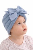 Caciulita bleu crosetata tip turban cu fundita aplicata in fata (Marime