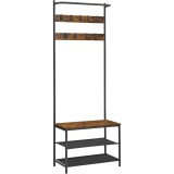 Cuier cu 2 rafturi pentru incaltaminte, Artool, banca, pal, otel, poliester Oxford, maro rustic si negru, 64x32.2x180 cm, Leobert