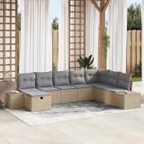 vidaXL Set de canapele pentru grădină cu pernă 8 pcs Bej Rattan poli