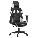 Cumpara ieftin Scaun de gaming cu suport picioare, negru/alb, piele ecologica