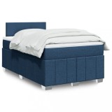 VidaXL Pat box spring cu saltea, albastru, 120x190 cm, material textil