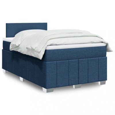 vidaXL Pat box spring cu saltea, albastru, 120x190 cm, material textil 3287006 foto