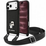 Husa pentru Apple iPhone 18 Pro Max / 17 Pro Max, Karl Lagerfeld, Saffiano Crossbody Metal Pin Karl &amp; Choupette, Neagra