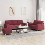 VidaXL Set canapea cu perne, 3 piese, roșu vin, material textil