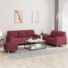 vidaXL Set canapea cu perne, 3 piese, roșu vin, material textil foto