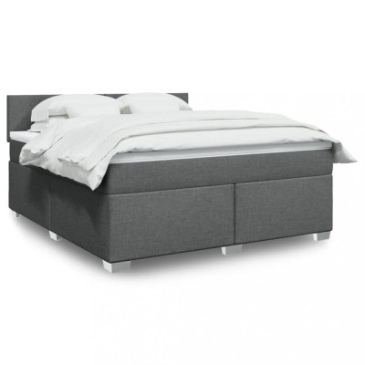vidaXL Pat box spring cu saltea, gri &amp;icirc;nchis, 180x200 cm, textil 3285961 foto