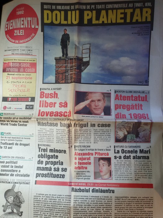 evenimentul zilei 16 septembrie 2001-atentatul terorist de la turnurile gemene