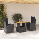 vidaXL Set mobilier de grădină cu perne, 3 piese, negru, poliratan 3277445