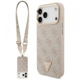Husa MagSafe pentru Apple iPhone 17 Pro Max, Guess, 4G Triangle Logo with Big Strap, Roz