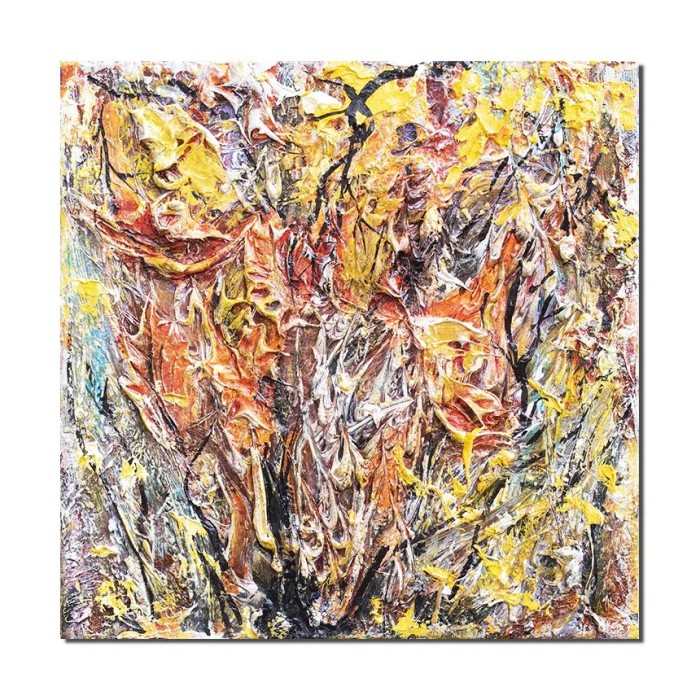 Tablou 3D pictat manual, Toamna tarzie, 30x30cm acril pe panza in cutit, Kenny Varniote