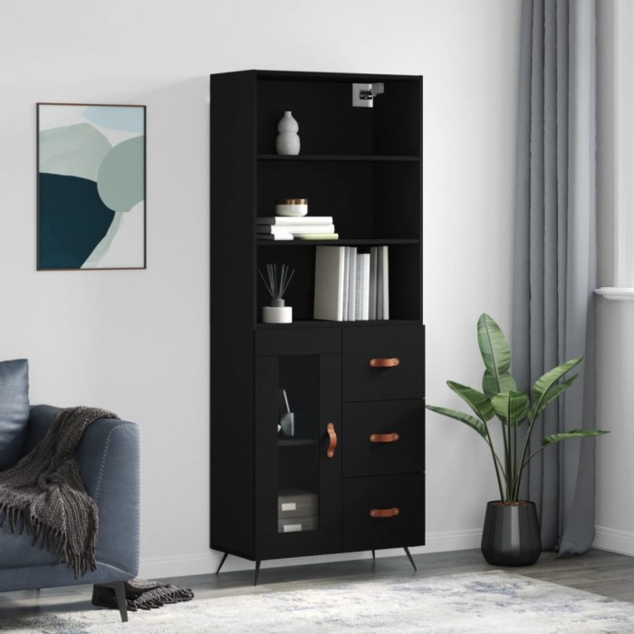 vidaXL Dulap &icirc;nalt, negru, 69,5x34x180 cm, lemn compozit