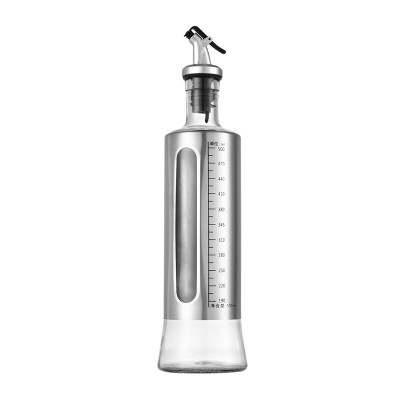 Dispenser pentru ulei, 500ml, argintiu, otel inoxidabil si sticla, scala de masurare, Inaltime de 24,5 cm, latime de 6,5 cm foto