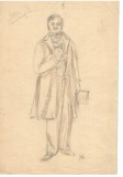 Cumpara ieftin Personaj Constantinescu, costum spectacol, tehnică mixta, 21x29 cm, teatru
