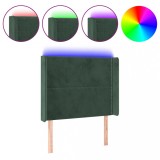 Cumpara ieftin Tablie de pat cu LED, verde inchis, 103x16x118/128 cm, catifea