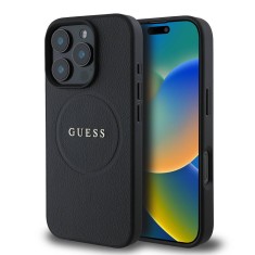 Husa iPhone 16 Pro Max Guess Grained Gold Ring MagSafe, negru, GUHMP16XPGHSMMK foto
