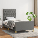 VidaXL Cadru de pat cu tăblie, gri &icirc;nchis, 80x200 cm, textil