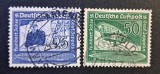 Germania (Deutsches Reich 1938) Seria Completă "Hundert Jahre Graf Zeppelin 1838&ndash;1938 / Poștă Aeriană" (25Pf Albastru &amp; 50Pf Verde, Obliterate) CLK1