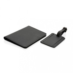 Set portofel pentru pasaport si eticheta bagaj, Swiss Peak by AleXer, 42FEB230853, 15.3x17.1x2.5 cm, Poliuretan, Negru, saculet voiaj inclus foto