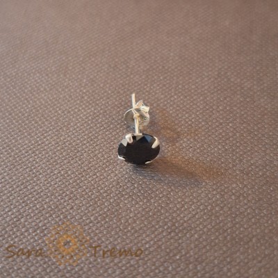 Cercel Unisex Argint 925 cu Cristal Zirconia Negru Rotund, 7 mm foto