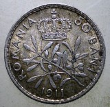 R.004 ROMANIA CAROL I 50 BANI 1911 ARGINT