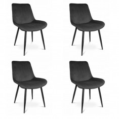 Set 4 scaune bucatarie/living, catifea, metal, negru, 54x61x83 cm, Viva