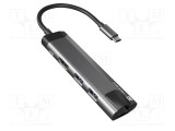 Hub USB 3.0 NATEC cu HDMI, RJ45, USB A x2 și USB C, 5 porturi, gri