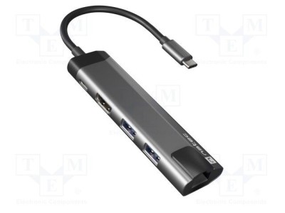 Hub USB 3.0 NATEC cu HDMI, RJ45, USB A x2 și USB C, 5 porturi, gri foto