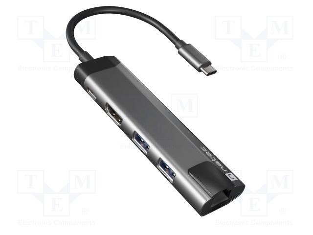 Hub USB 3.0 NATEC cu HDMI, RJ45, USB A x2 și USB C, 5 porturi, gri