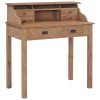 Birou Lemn Masiv Tec vidaXL 90x50x100 cm Maro Rustic cu 6 Sertare si Compartimente