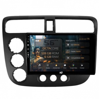 Navigatie Honda Civic (1998-2005) 6GB RAM Android 13 Octacore Slot Sim 4G DSP GPS Wi-FI Carplay Android Auto USB Bluetooth Waze Touchscreen 9 Inch foto