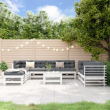 VidaXL Set mobilier de grădină, 9 piese, alb, lemn masiv pin 3186299