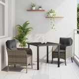 vidaXL Set de masă pentru grădină cu pernă 3 pcs Gri Rattan poli