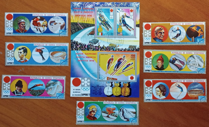 GUINEA ECUATORIAL &#039;&#039;OLIMPIADA SAPORO-72&#039;&#039;-set comp.7v.+COLITA D si Ned.stamp