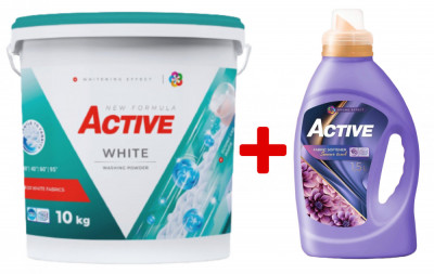 Detergent pudra pentru rufe albe Active, galeata 10kg, 130 spalari + Balsam de rufe Active Summer Touch, 1.5 litri, 60 spalari foto