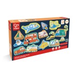 Set 15 puzzle cu mijloace de transport pentru copii mici, Hape, +18 luni