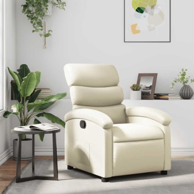 vidaXL Fotoliu rabatabil, crem, piele ecologică 371714 foto
