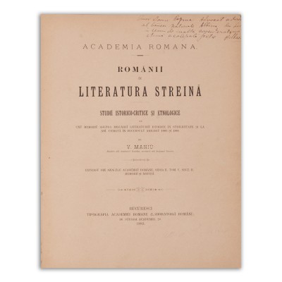 V. Manu, Rom&amp;acirc;nii &amp;icirc;n literatura străină, cu dedicație olografă foto