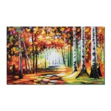 Tablou 3D peisaj pictat manual, Prin padurea cu mesteceni, 100x60cm ulei pe panza in cutit