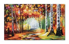 Tablou 3D peisaj pictat manual, Prin padurea cu mesteceni, 100x60cm ulei pe panza in cutit foto