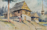 Cumpara ieftin Grigore Negoşanu (1885-1953)-Peisaj cu sat de munte &icirc;n Maramureş, acuarelă, Peisaje, Acuarela, Impresionism