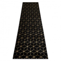 Modern GLOSS covor, traversa 409C 86 Cub stilat, glamour, art deco negru / aur, 60x200 cm