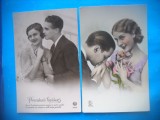 HOPCT 1644 CUPLU-ROMANTICA-FRANTA--LOT 2 CARTI POSTALE VECHI-CIRCULATE