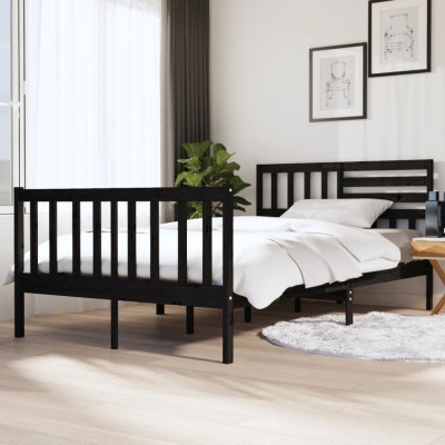 vidaXL Cadru de pat, negru, 140x190 cm, lemn masiv 3101137 foto