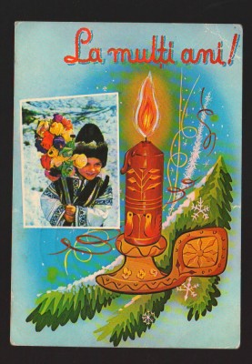 CPIB 19487 FELICITARE DE ANUL NOU - URATOR CU SORCOVA, LUMANARE foto